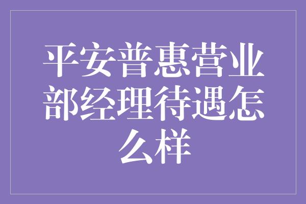 平安普惠营业部经理待遇怎么样