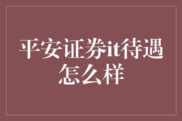 平安证券it待遇怎么样