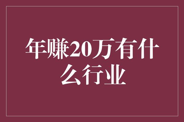 年赚20万有什么行业