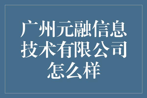 广州元融信息技术有限公司怎么样