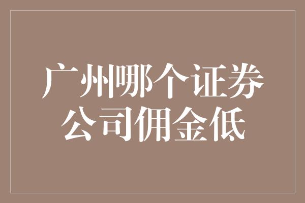 广州哪个证券公司佣金低