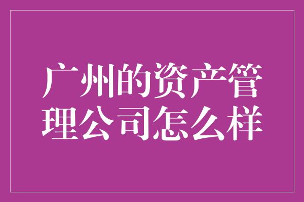 广州的资产管理公司怎么样