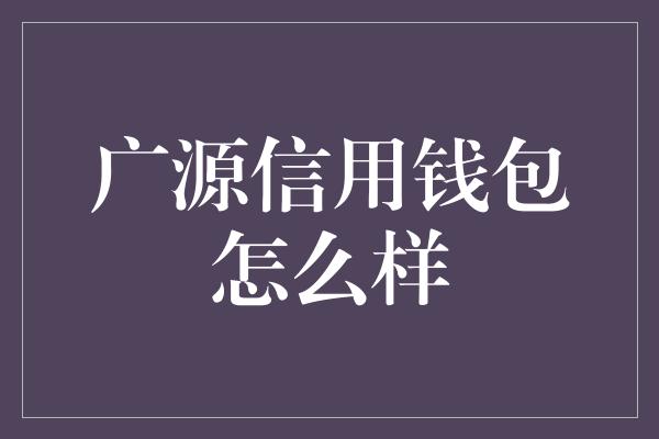 广源信用钱包怎么样