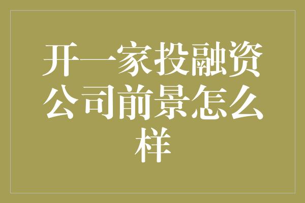 开一家投融资公司前景怎么样