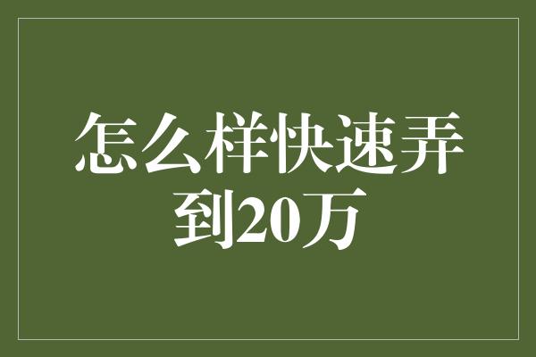 怎么样快速弄到20万