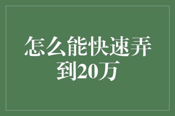 怎么能快速弄到20万