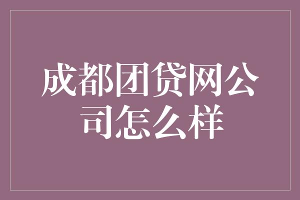 成都团贷网公司怎么样