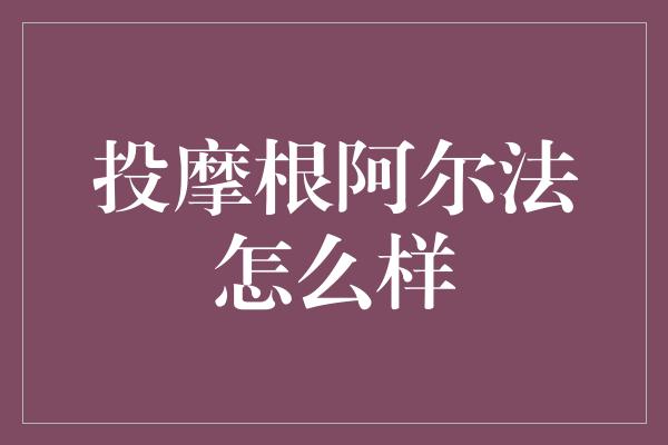 投摩根阿尔法怎么样