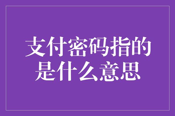 支付密码指的是什么意思