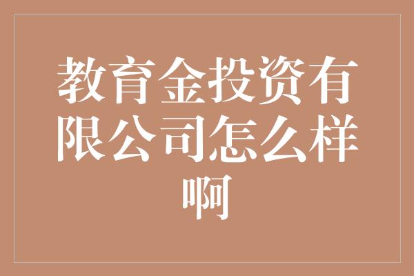 教育金投资有限公司怎么样啊