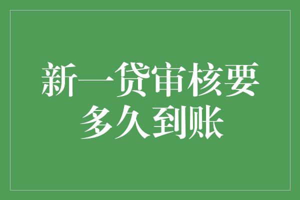 新一贷审核要多久到账