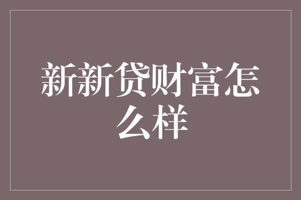 新新贷财富怎么样