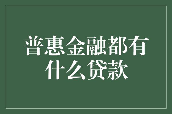 普惠金融都有什么贷款