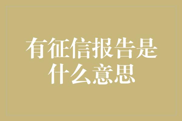 有征信报告是什么意思