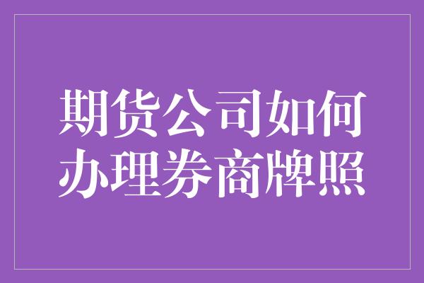 期货公司如何办理券商牌照