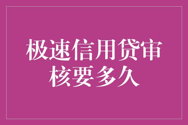 极速信用贷审核要多久