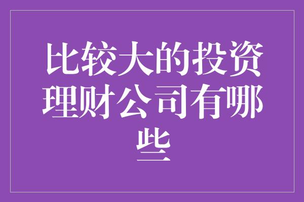 比较大的投资理财公司有哪些