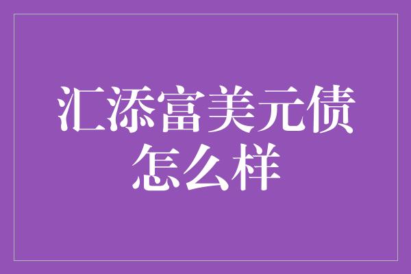 汇添富美元债怎么样