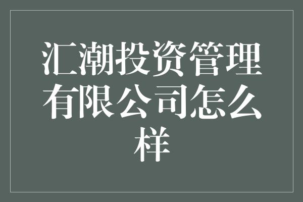 汇潮投资管理有限公司怎么样