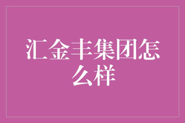 汇金丰集团怎么样