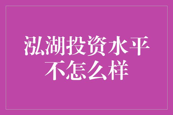 泓湖投资水平不怎么样