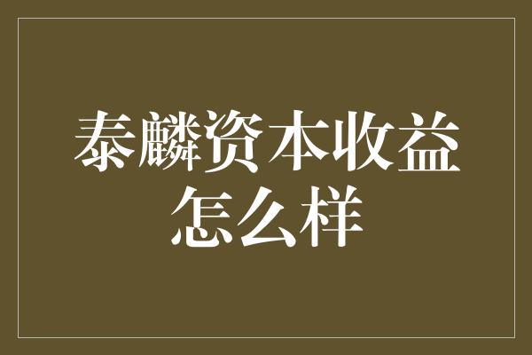 泰麟资本收益怎么样