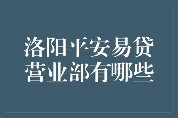 洛阳平安易贷营业部有哪些