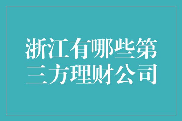 浙江有哪些第三方理财公司