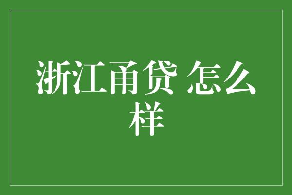 浙江甬贷 怎么样