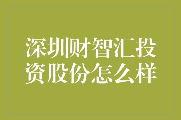 深圳财智汇投资股份怎么样