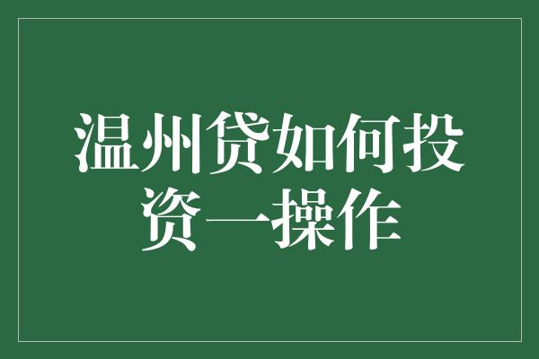 温州贷如何投资一操作