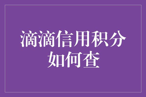 滴滴信用积分如何查