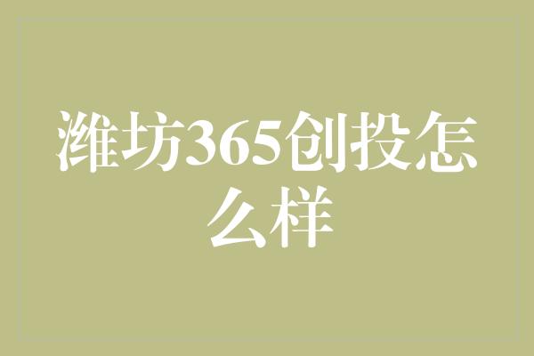 潍坊365创投怎么样