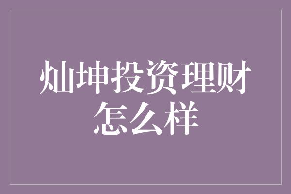 灿坤投资理财怎么样