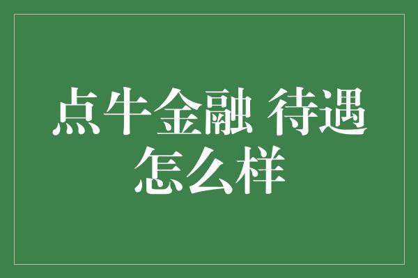 点牛金融 待遇怎么样