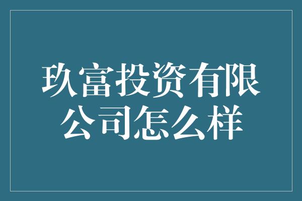 玖富投资有限公司怎么样