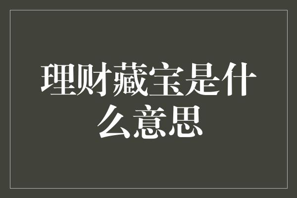 理财藏宝是什么意思