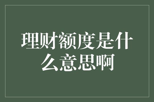 理财额度是什么意思啊