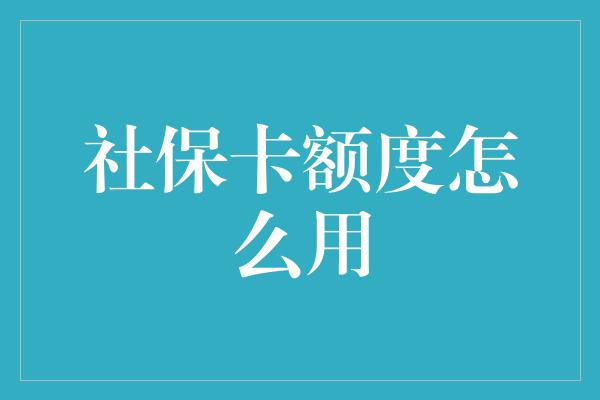 社保卡额度怎么用