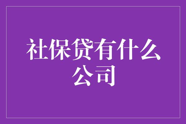 社保贷有什么公司