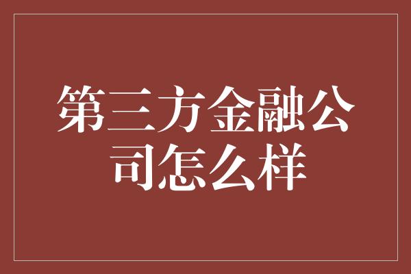 第三方金融公司怎么样