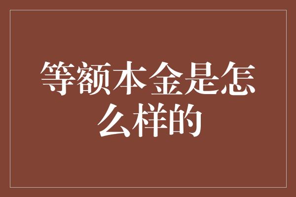 等额本金是怎么样的