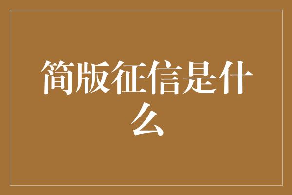 简版征信是什么