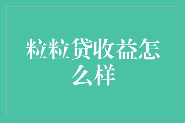 粒粒贷收益怎么样