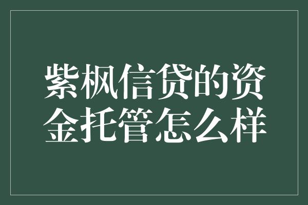 紫枫信贷的资金托管怎么样