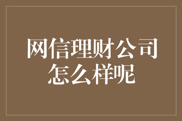 网信理财公司怎么样呢