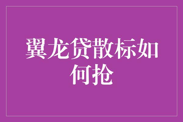 翼龙贷散标如何抢