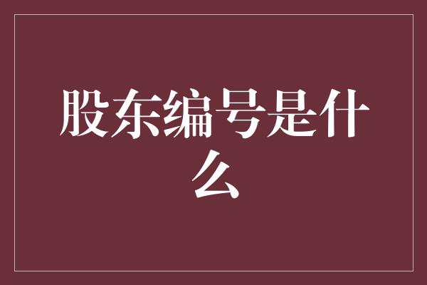 股东编号是什么