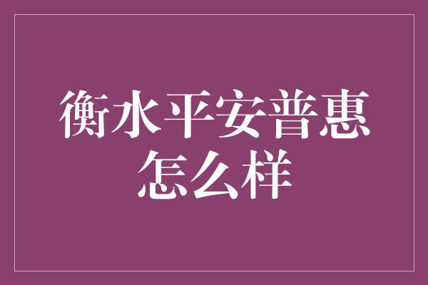 衡水平安普惠怎么样