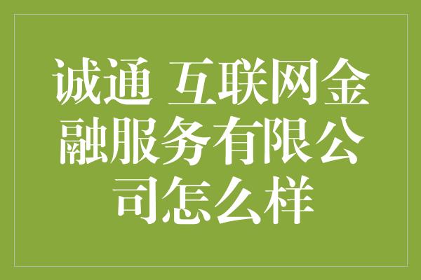 诚通 互联网金融服务有限公司怎么样